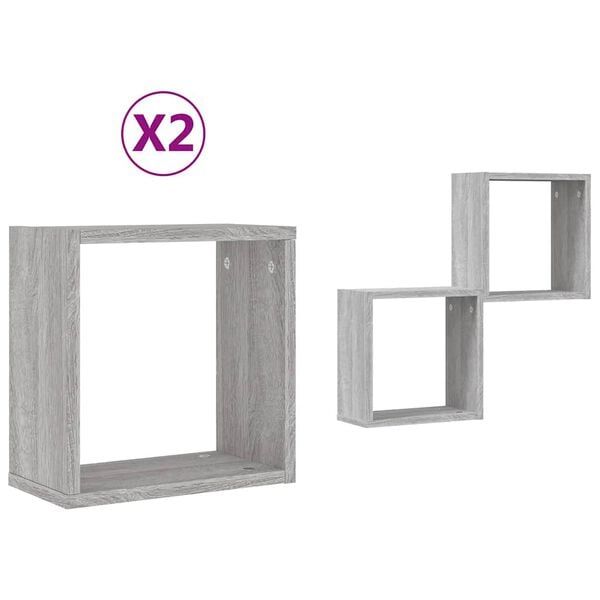 vidaXL Wall Cube Shelves 2 pcs Grey Sonoma 30x15x30 cm