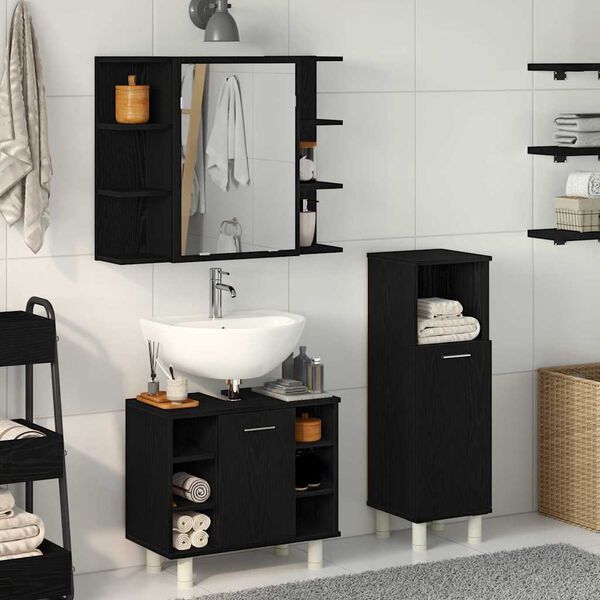 vidaXL Bathroom Furniture Set with Shelf 3 pcs Black 30 x 30 x 99.5 cm