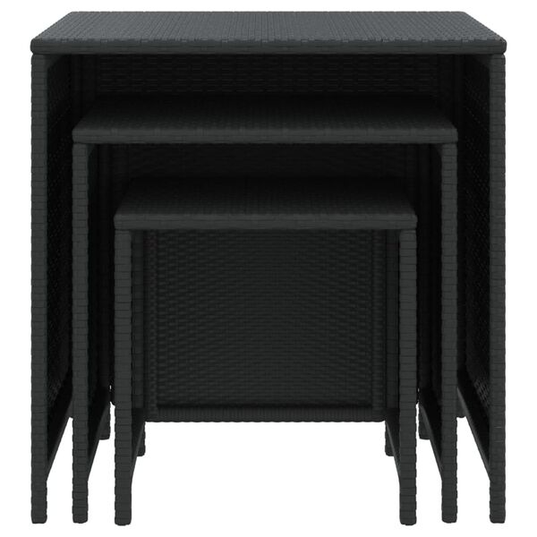 vidaXL Nesting Tables 3 pcs Black Poly Rattan