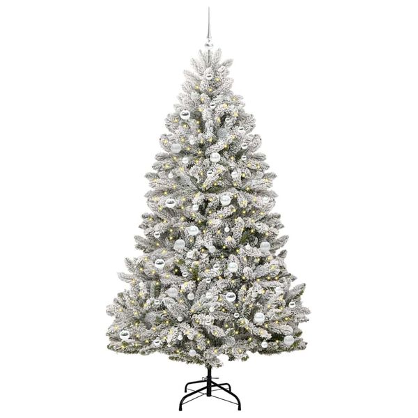 vidaXL Artificial Christmas Tree Green and White 210 cm PVC and Metal