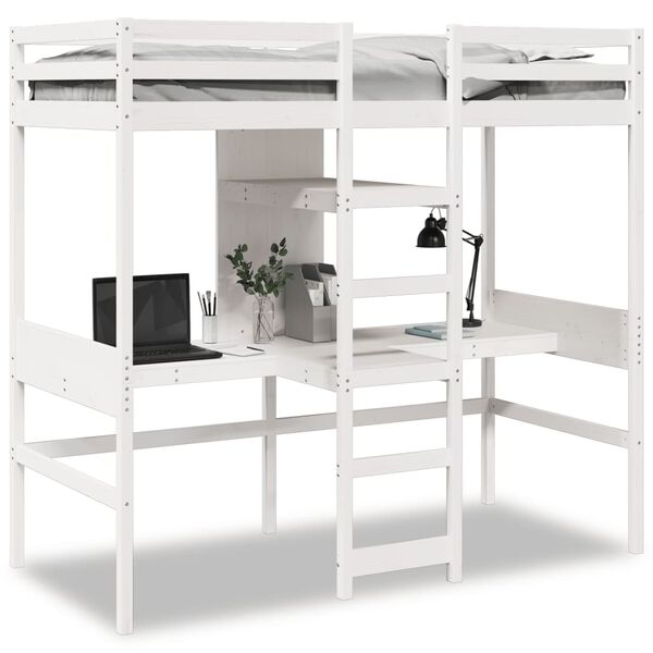 vidaXL Loft Bed Frame without Mattress White 75x190cm Solid Wood Pine