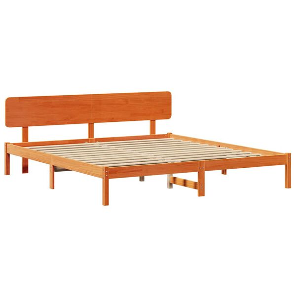 vidaXL Bed Frame with Headboard Wax Brown 180 x 200 cm Solid Pine Wood