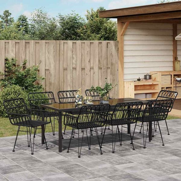 vidaXL Garden Dining Set 9 pcs Black Powder-Coated Steel