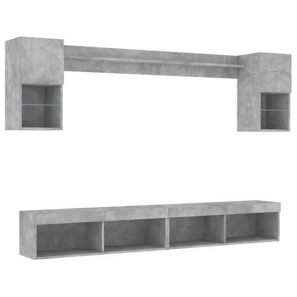 vidaXL 6 Piece TV Wall Units with LED Concrete Grey Engineered Wood
