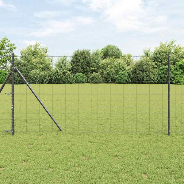 vidaXL Fence with Post Grey 1.4 x 10 m Steel and PVC