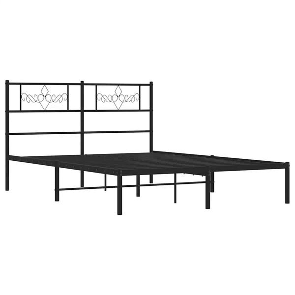 vidaXL Metal Bed Frame without Mattress with Headboard Black 150x200cm