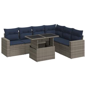 vidaXL 7 Piece Garden Sofa Set with Cushions Black Poly Rattan Acacia