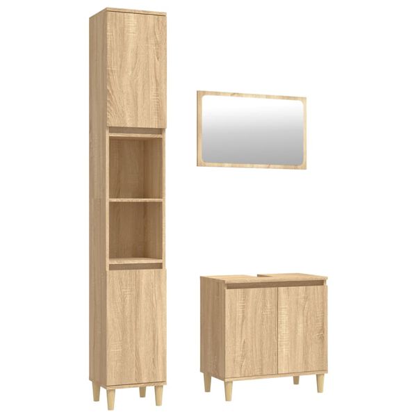 vidaXL 3 Piece Bathroom Furniture Set Sonoma Oak Engineered Wood