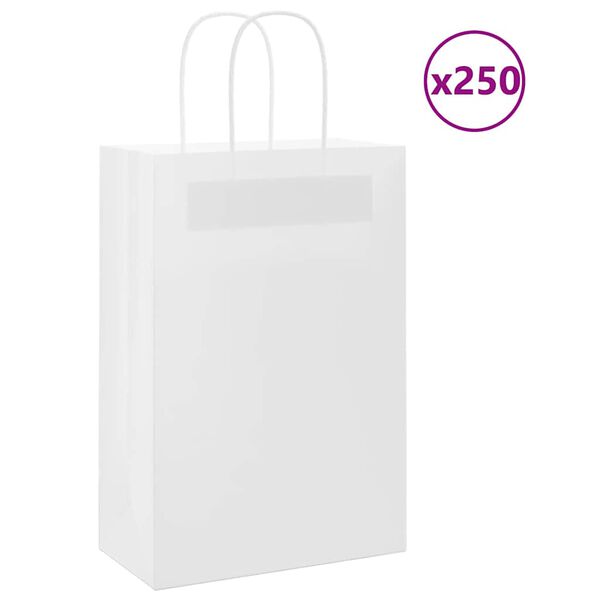 vidaXL Paper Bags 250 pcs with Handles White 21x11x31 cm