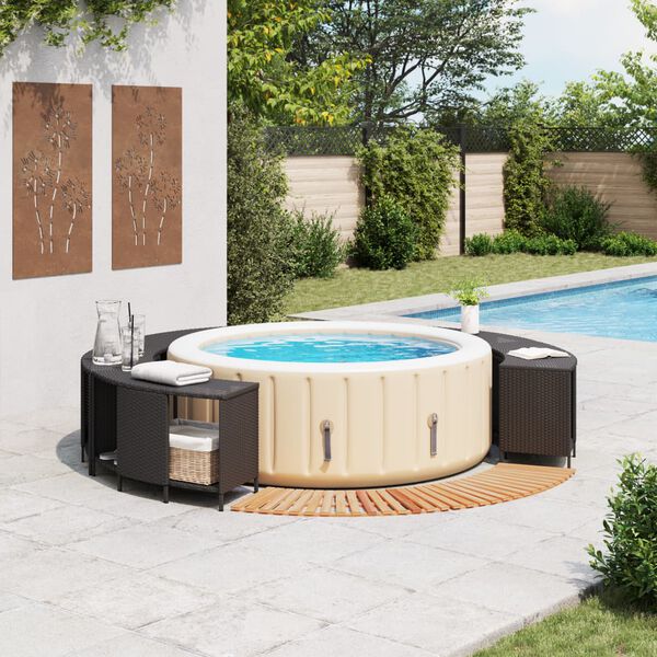 vidaXL Hot Tub Surround Black Poly Rattan and Solid Wood Acacia