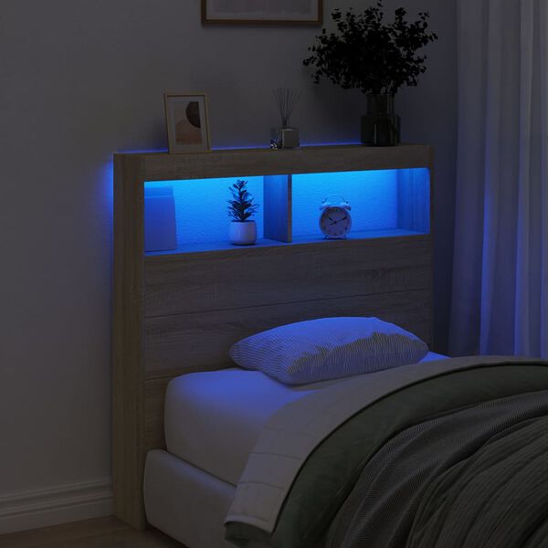 vidaXL Headboard Cabinet with LED Sonoma Oak 100x17x102 cm