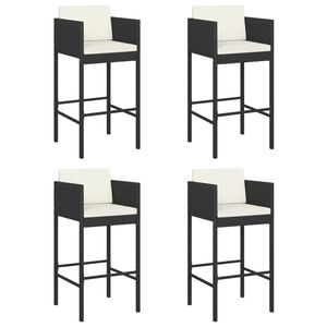 vidaXL Bar Stools 4 pcs with Cushions Black Poly Rattan