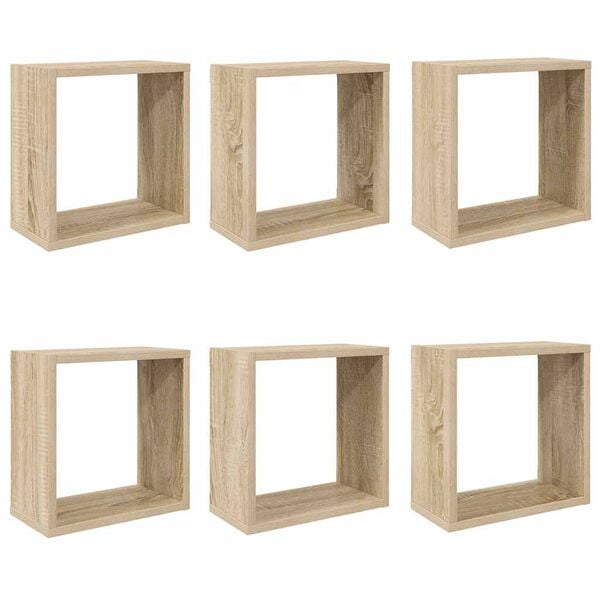 vidaXL Wall Cube Shelves 6 pcs Sonoma Oak 30x15x30 cm
