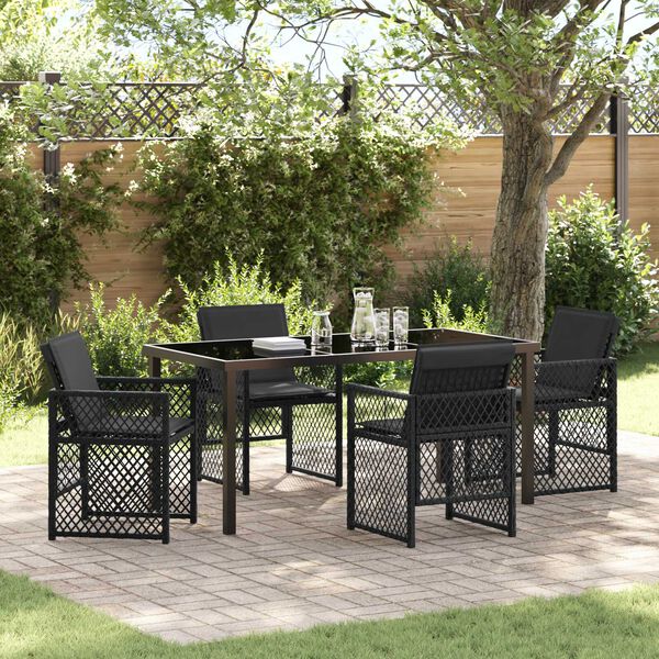 vidaXL Garden Dining Set 5 pcs Black Poly Rattan
