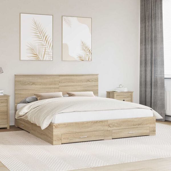 vidaXL Bed Frame with Drawer Sonoma Oak 200 x 200 cm Engineered Wood