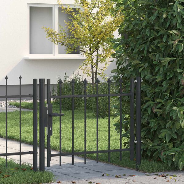 vidaXL Fence Gate with Lock Grey 103 x 124.5 cm Powder-Coated Steel
