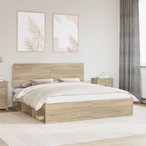 vidaXL Bed Frame with Headboard Sonoma 180 x 200 cm Solid Pine Wood