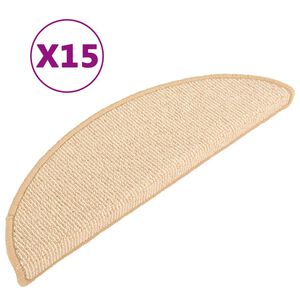 vidaXL Carpet Stair Tread | Set of 15 | Cream | Polypropylene | 56 x 17 x 3 cm