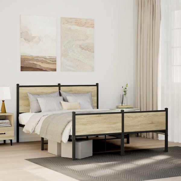 vidaXL Metal Bed Frame without Mattress Sonoma Oak 140x190 cm