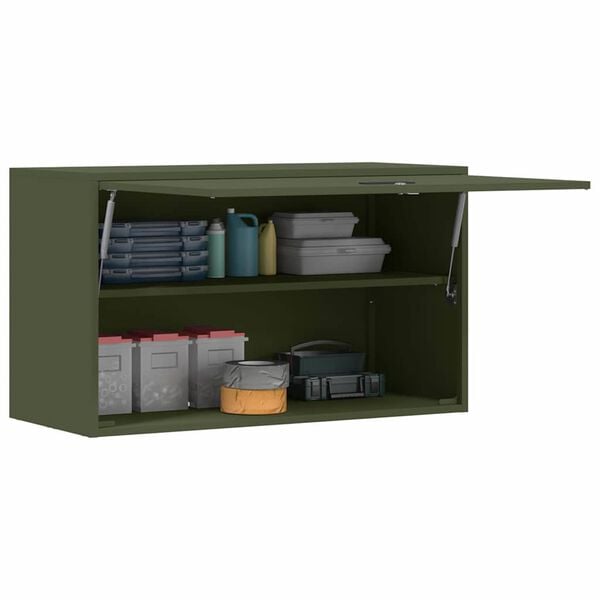 vidaXL Wall Cabinet for Garage with Gas-lift Door Olive green