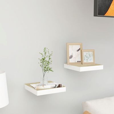 vidaXL Floating Wall Shelves 2 pcs Oak and White 23x23.5x3.8 cm MDF
