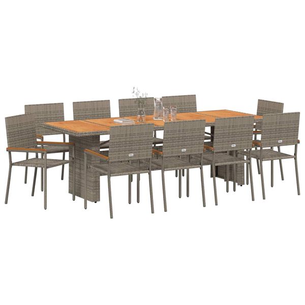 vidaXL Garden Dining Set 11 pcs Grey Poly Rattan