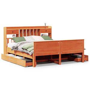 vidaXL Bookcase Bed without Mattress Wax Brown 150x200 cm King Solid Wood Pine