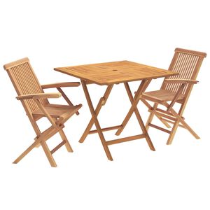 vidaXL 3 Piece Folding Garden Bistro Set 3 pcs Natural Solid Teak Wood