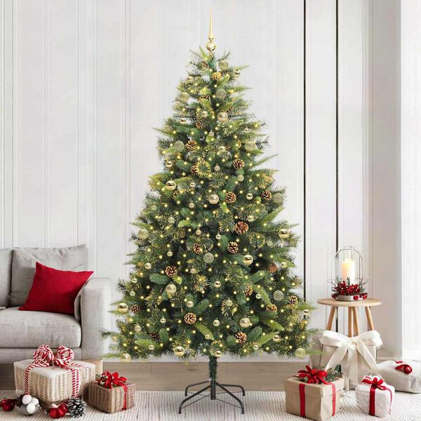 vidaXL Artificial Hinged Christmas Tree with Cones Green 240 cm