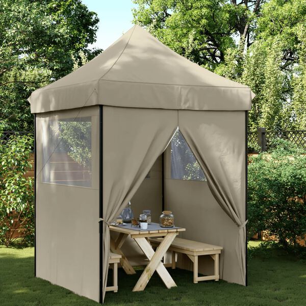 vidaXL Foldable Party Tent Pop-Up with 4 Sidewalls Taupe