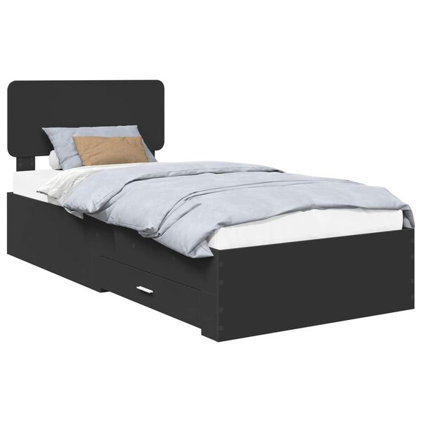 vidaXL Bed Frame with Headboard Black 100 x 200 cm Engineered Wood