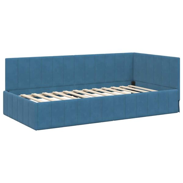 vidaXL Corner Bed Frame with Headboard Blue 100 cm x 200 cm Velvet