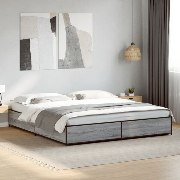 vidaXL Bed Frame without Mattress Grey Sonoma 200x200 cm