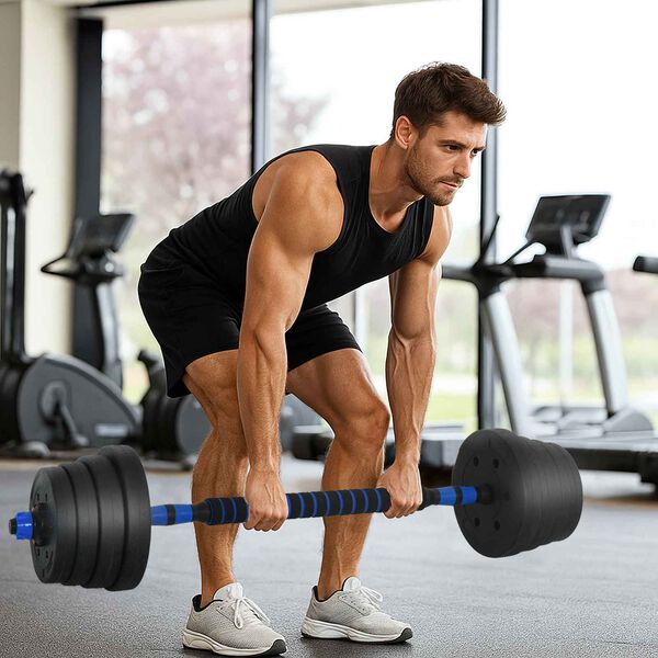 vidaXL 2-in-1 Dumbbell Set Black and Blue 121 x 19.5 x 19.5 cm