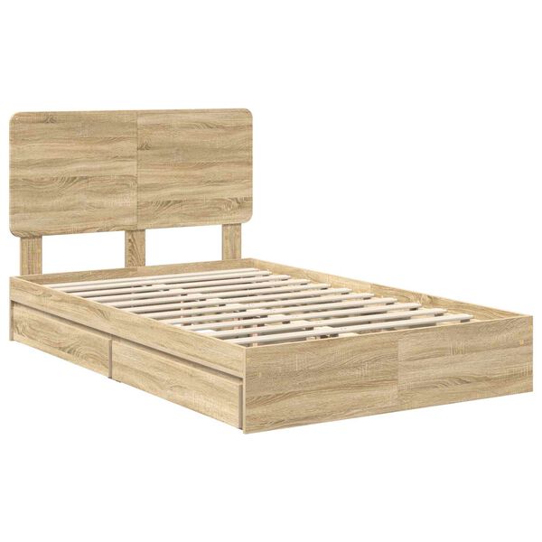 vidaXL Storage Bed with Drawer Sonoma Oak 120 x 200 cm Engineered Wood