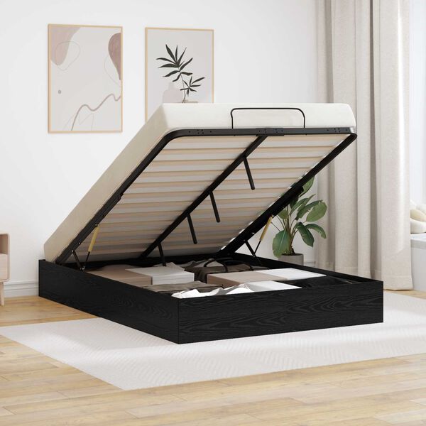 vidaXL Ottoman Bed Frame Black Oak 203 x 140 x 25 cm Engineered Wood