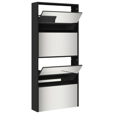 vidaXL Shoe Cabinet with Mirror 4-Layer Black 63x17x134 cm