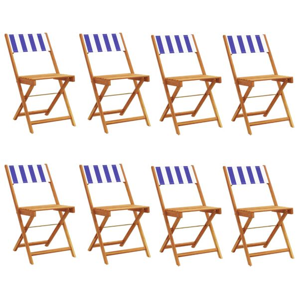 vidaXL Folding Garden Chairs 8 pcs Blue and White Fabric and Solid Wood