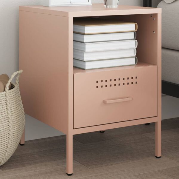 vidaXL Bedside Cabinet Pink 36x39x50.5 cm Steel