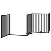 vidaXL Dog Gate with Door Foldable 8 Panels Black 640 cm Poplar Wood