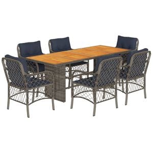 vidaXL 7 Piece Garden Dining Set with Cushions Grey Poly Rattan
