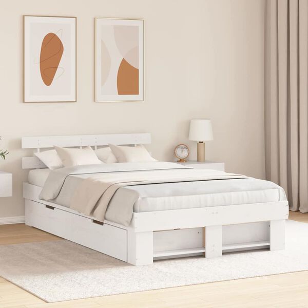 vidaXL Bed Frame with Headboard White 135 x 190 cm Solid Pine Wood
