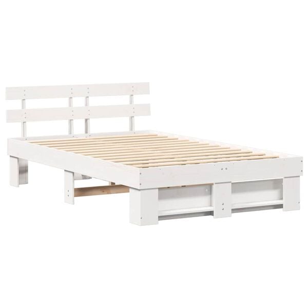 vidaXL Bed Frame with Headboard White 120 x 190 cm Solid Pine Wood