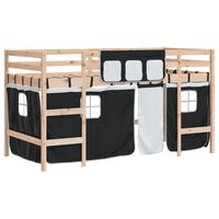 vidaXL Kids' Loft Bed with Curtains White&Black 80x200cm Solid Wood Pine