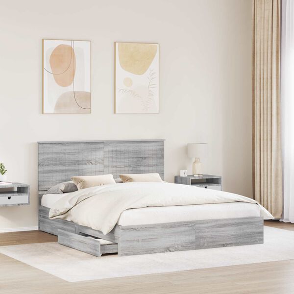 vidaXL Storage Bed Grey Sonoma 160 x 200 cm Engineered Wood