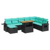 vidaXL 9 Piece Garden Sofa Set with Cushions Black Poly Rattan Acacia