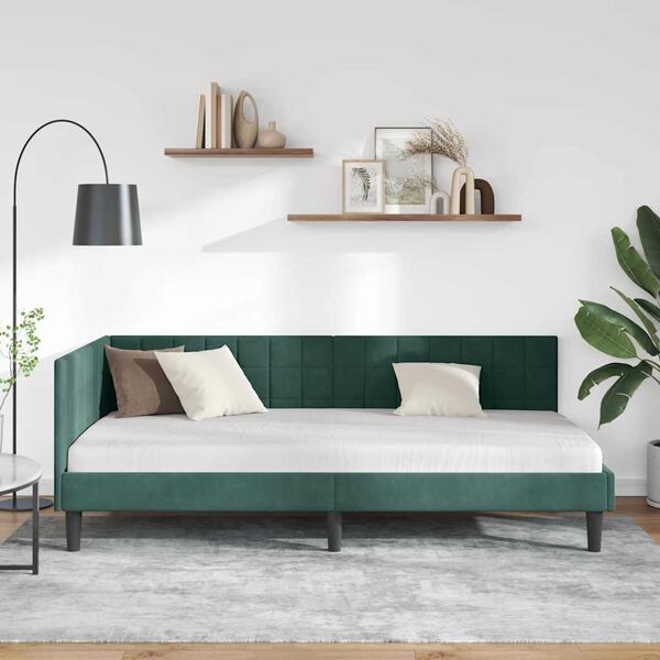 vidaXL Corner Bed Frame with Headboard Dark green 100 x 200 cm Velvet