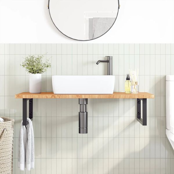 vidaXL Basin Shelf Wall Mounted Steel and Solid Wood Oak