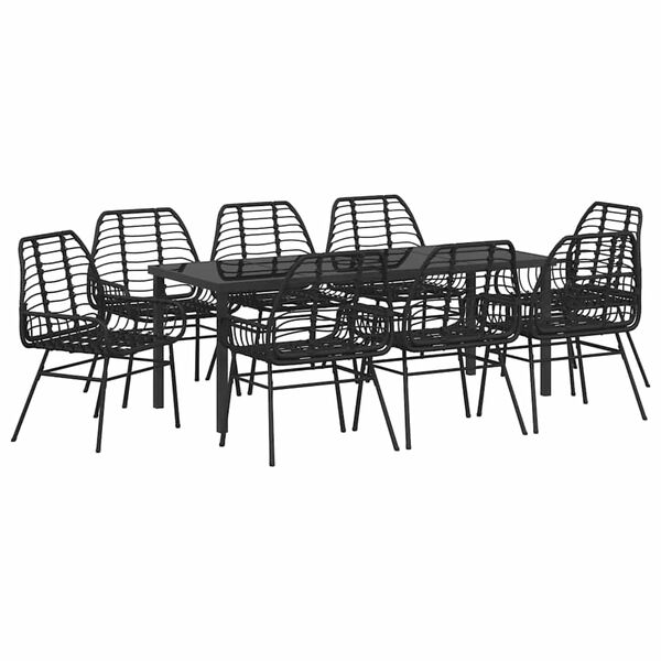 vidaXL Garden Dining Set 9 pcs Black Poly Rattan