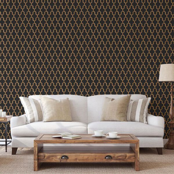 DUTCH WALLCOVERINGS Wallpaper Geometric Black and Gold